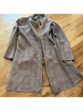 Papaya Womens Houndstooth Plaid Tan Jacket Long Medium